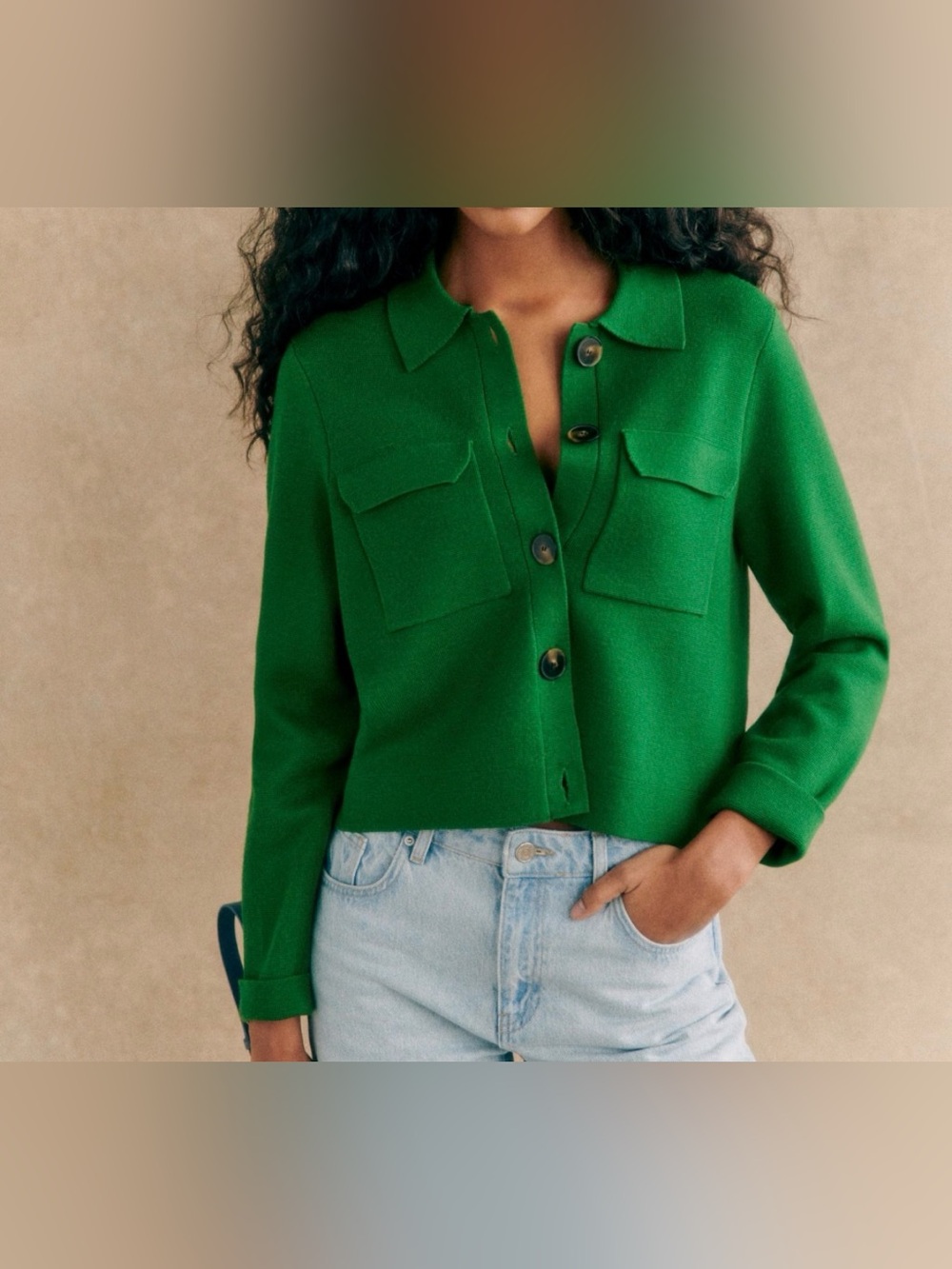 Sezane Betty Green Cardigan Sweater Merino Wool XXXL 14 16